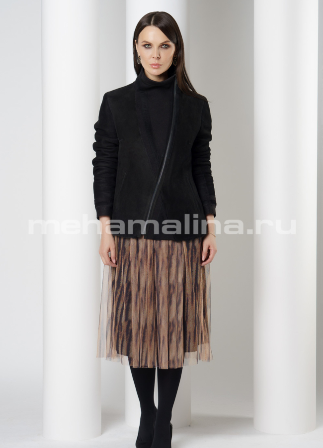 Укороченная дубленка черного цвета  модель № 10199 в кредит