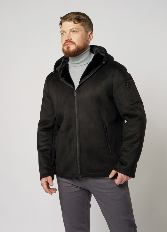 Эко дубленка на молнии с капюшоном модель № 850 универмаг малина