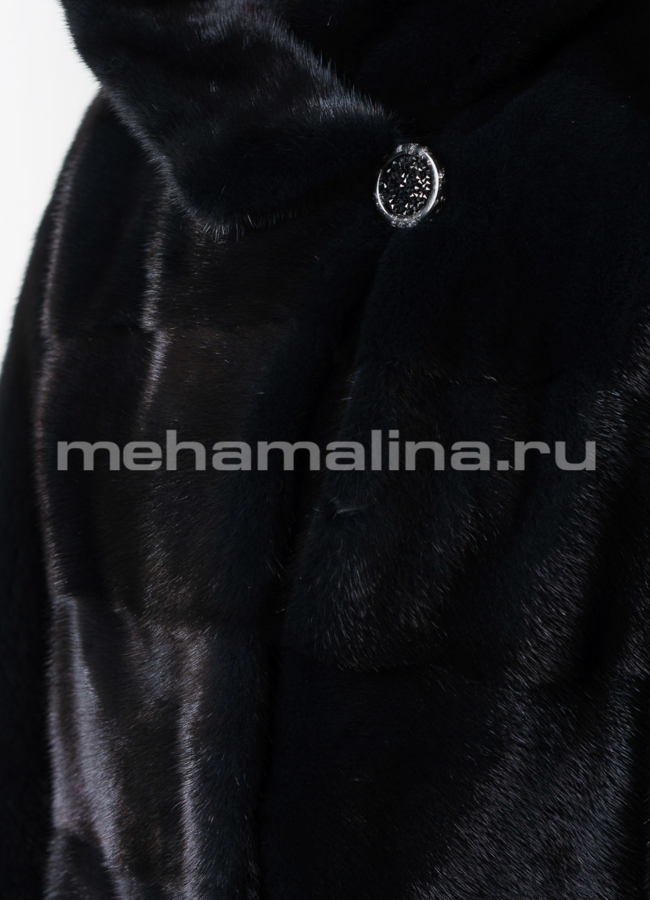 Норковая шуба с капюшоном темно-синего цвета модель № S-725 универмаг малина