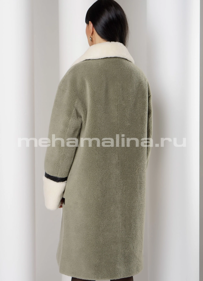 Шуба из овечьей шерсти с отложным воротником на молнии модель № 9178 в кредит