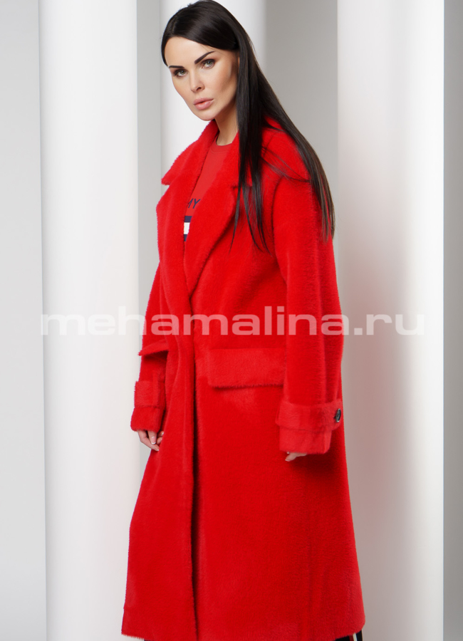 Женское пальто oversize модель № 623 меха малина
