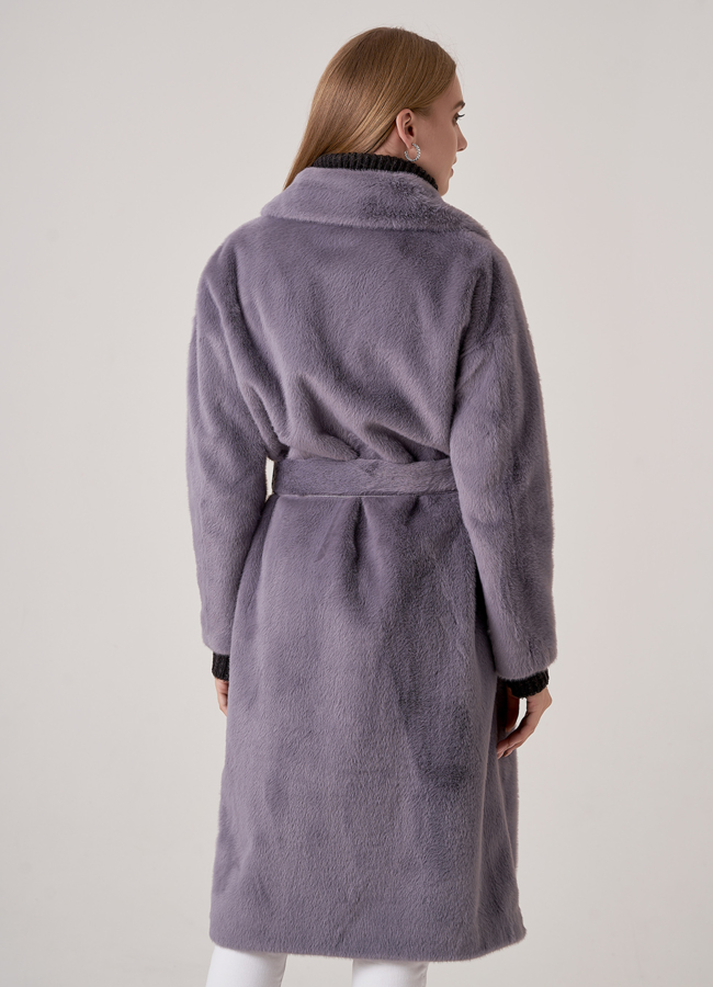 фото Двубортное пальто из искусственного меха модель № 18305