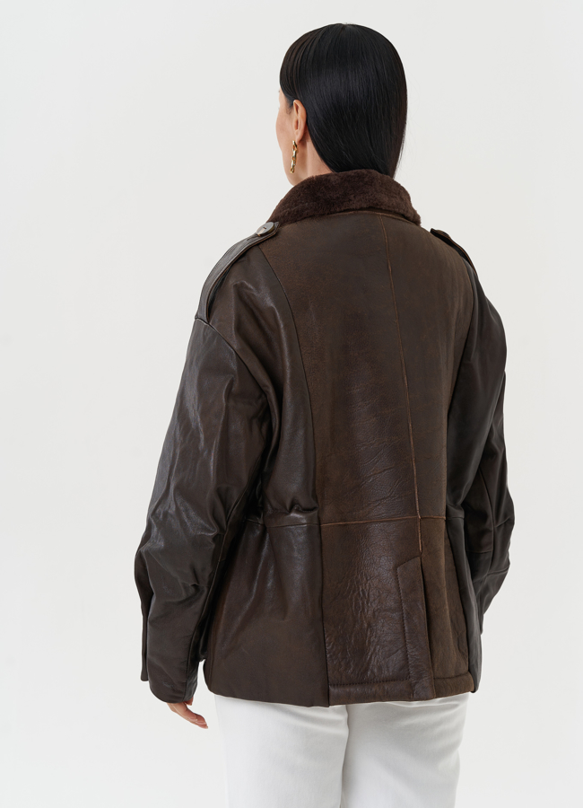 Комбинированная куртка из натуральной кожи и овчины модель № 28119 в кредит Комбинированная куртка из натуральной кожи и овчины модель № 28119 в кредит