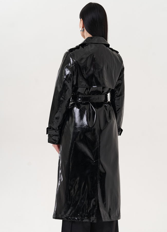 Удлиненный плащ из эко кожи модель № 26806 универмаг малина