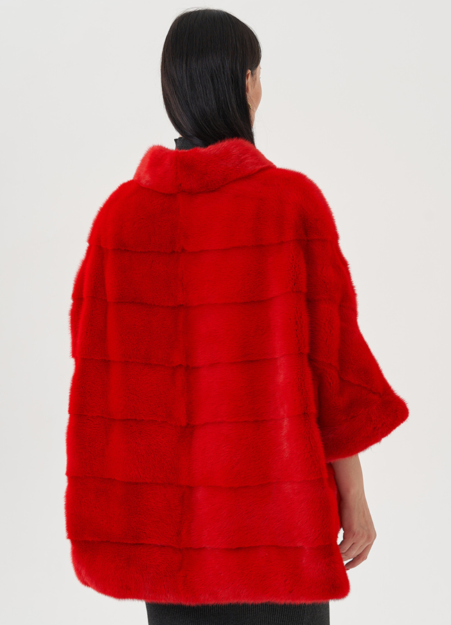 Красная короткая шуба  модель № 81028 в кредит
