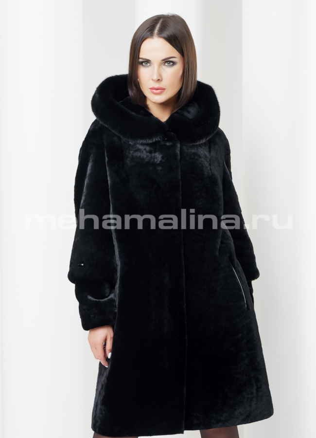 фото Шуба из мутона черного цвета модель № S-427 фото Шуба из мутона черного цвета модель № S-427