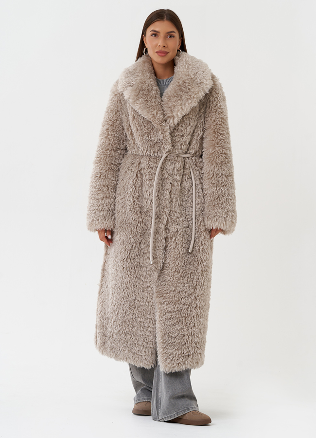 Длинная шуба под овчину с английским воротником модель № 28551 в рассрочку