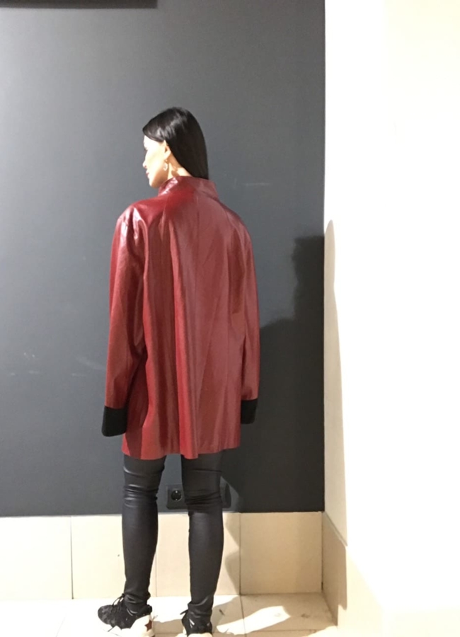 Плащ из эко кожи с воротником стойкой модель № 613 в рассрочку