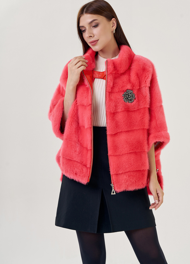 Шуба из норки розового цвета модель № 23112 универмаг малина