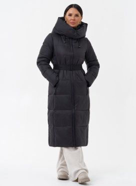 Длинный женский пуховик с капюшоном