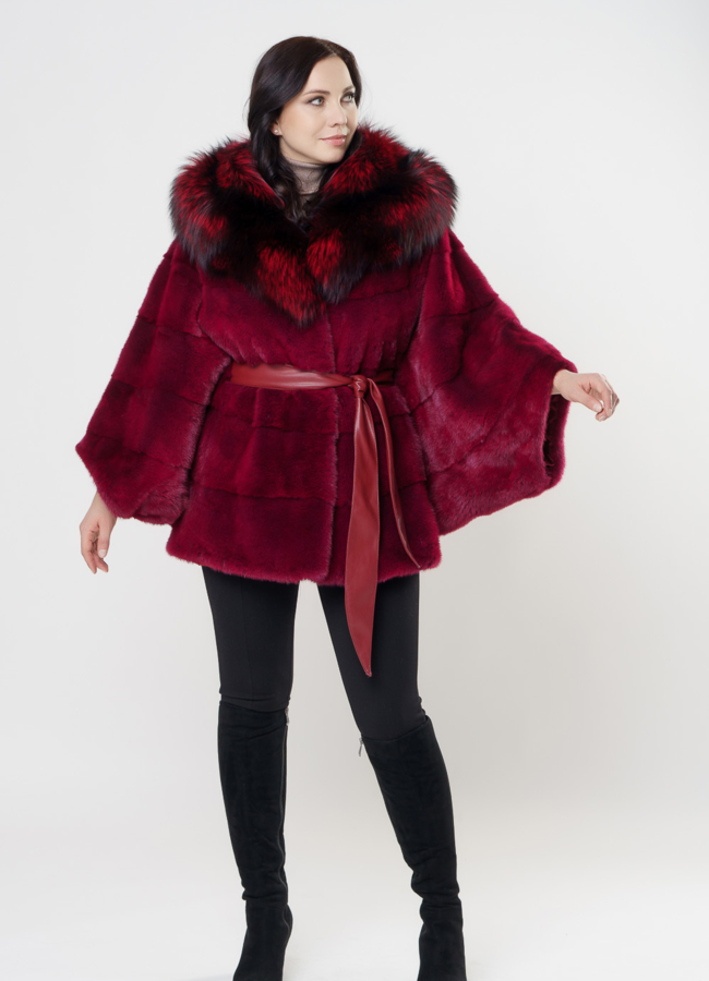 Женская шуба бордового цвета модель № S-1000 универмаг малина