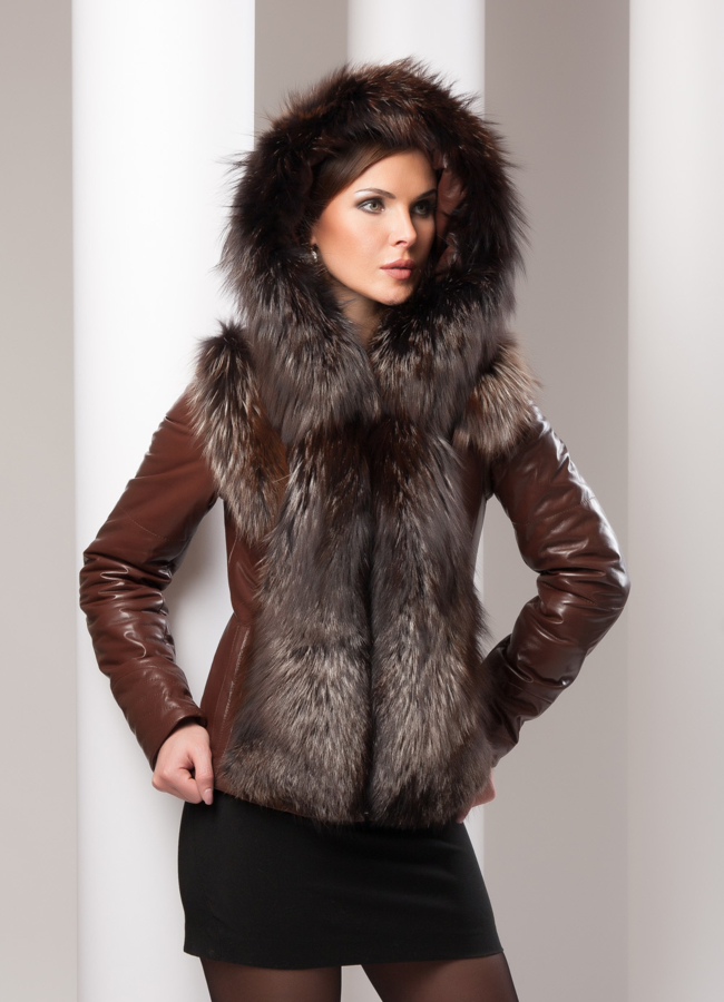 Кожаная куртка с мехом модель № K-31  в кредит