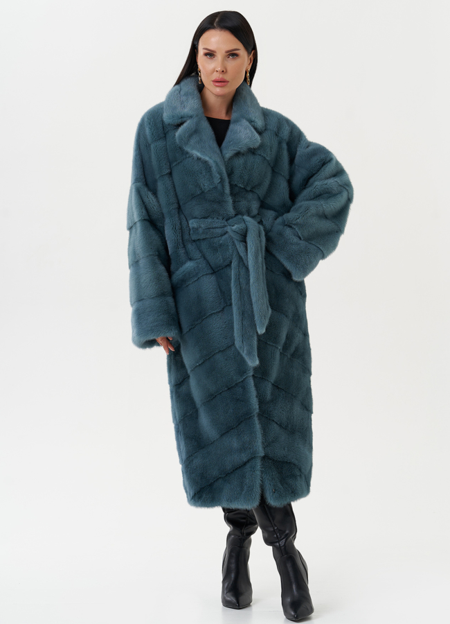 Шуба из норки с английским воротником модель № 26017 меха малина