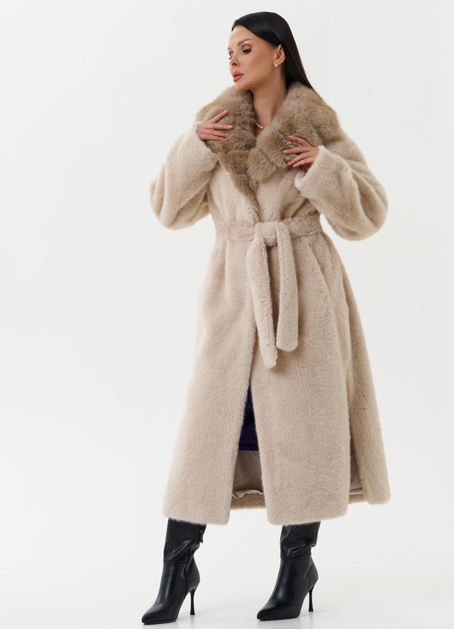 фото Пальто из эко меха с отделкой под соболя модель № 27794