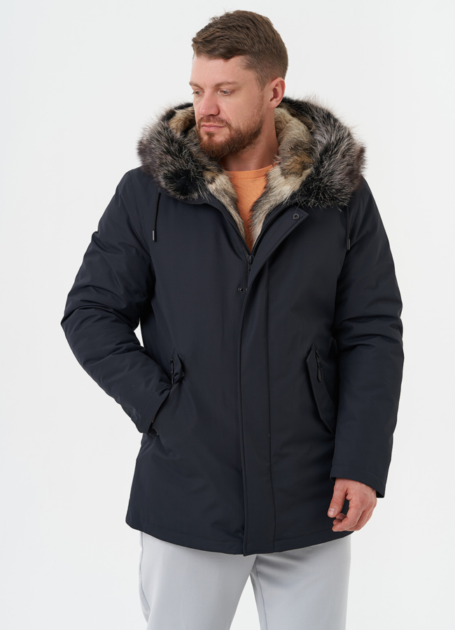 Полупальто с капюшоном из меха енота модель № 26152 в рассрочку