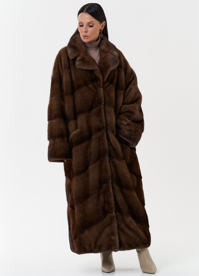 Женская шуба из скандинавской норки с английским воротником модель № 27666 в рассрочку