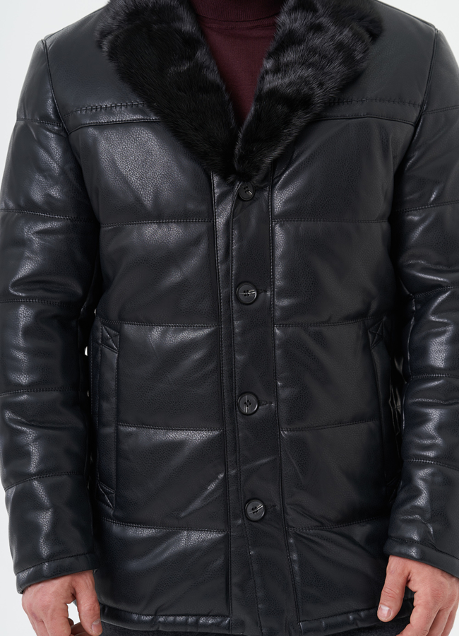 Полупальто из эко кожи с мехом модель № 27738 универмаг малина