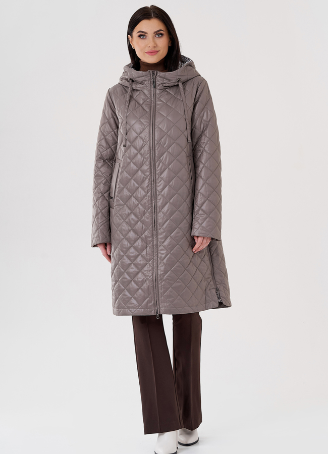 Женское пальто с капюшоном  модель № 24334 меха малина