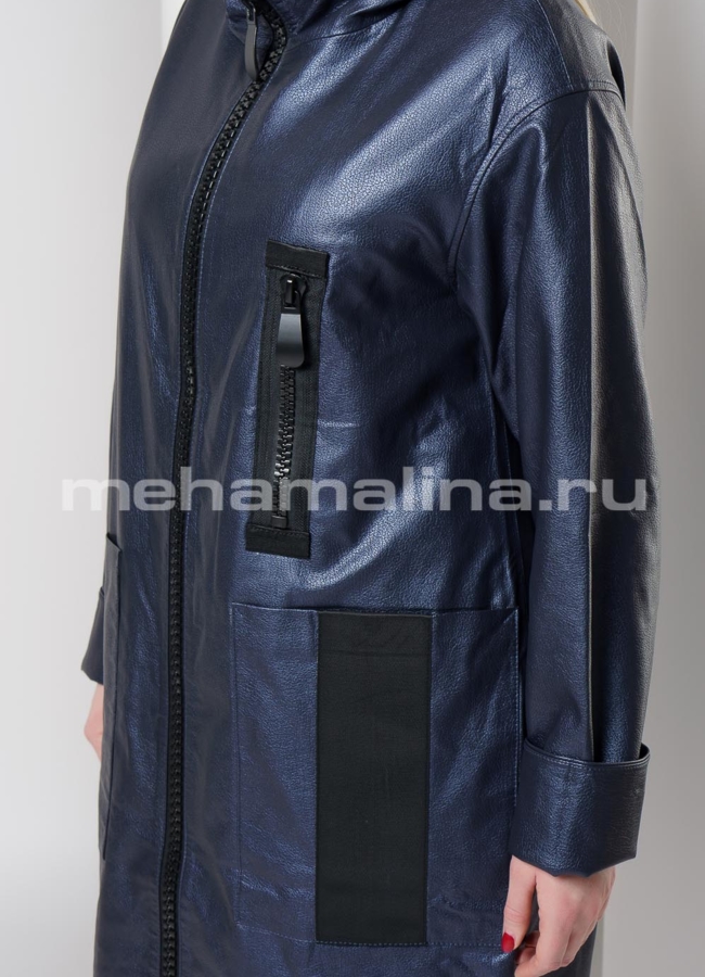 Плащ из эко кожи с капюшоном на молнии модель № 18015 универмаг малина