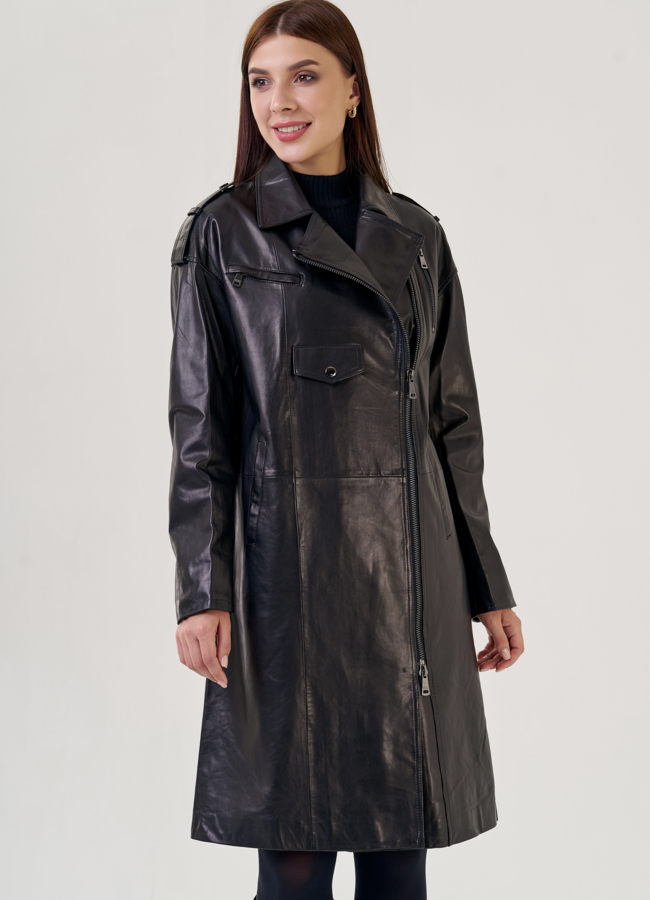 Женский плащ черного цвета  модель № 21584 универмаг малина