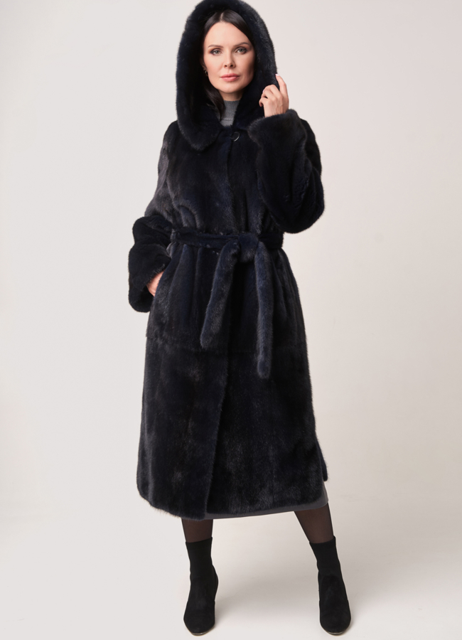 фото Норковая шуба прямая под пояс модель № S-758
