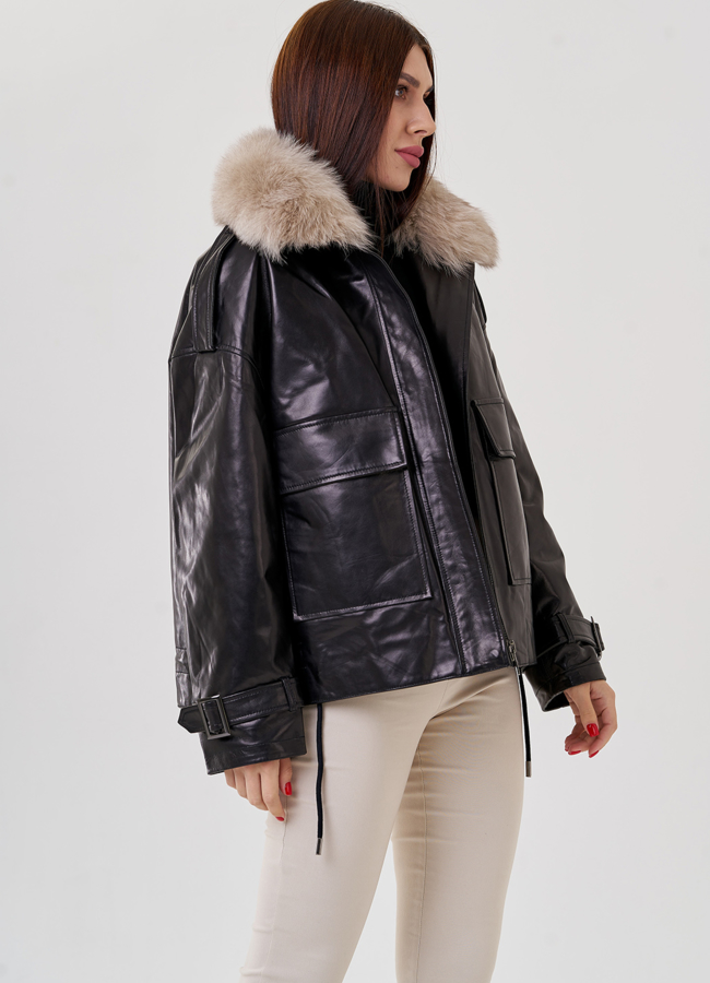 Куртка из кожи с мехом модель № 79226 универмаг малина