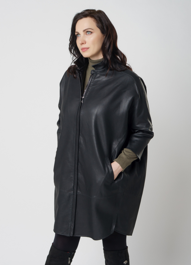 Кожаное пальто оверсайз модель № 20544 универмаг малина