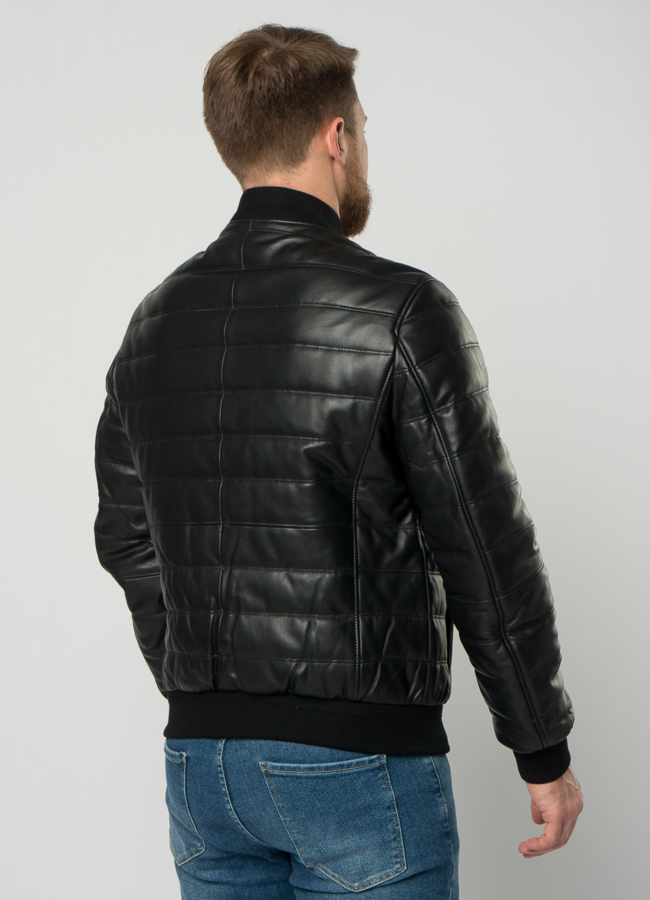 Мужская утепленная куртка-бомбер из натуральной кожи  модель № 18500 в кредит