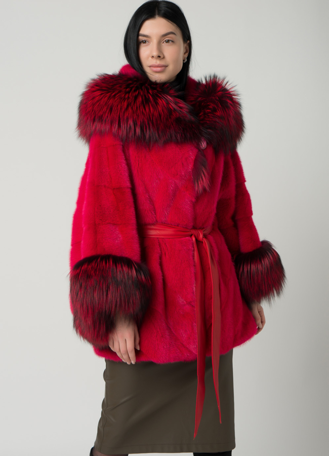 Шуба из норки в красном цвете модель № 1601 универмаг малина