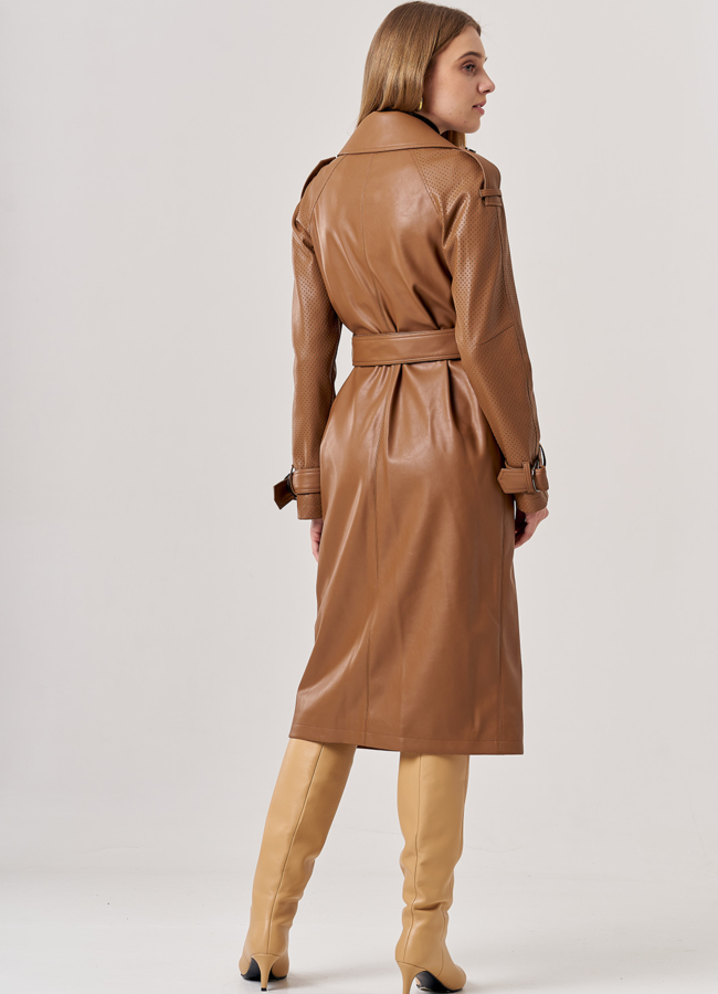 Коричневый тренч из искусственной кожи модель № 606 в кредит