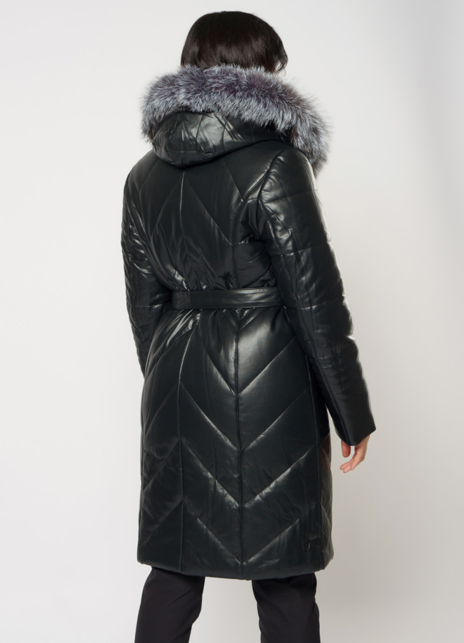 Черный пуховик с чернобуркой из эко кожи модель № 18257 в рассрочку