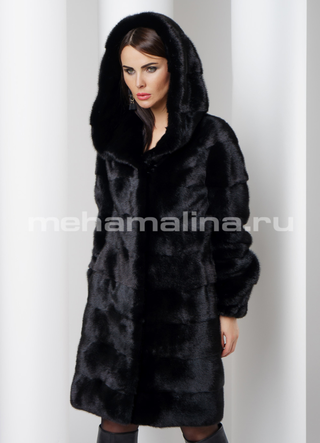 Шуба черного цвета из скандинавской норки модель № S-524 универмаг малина