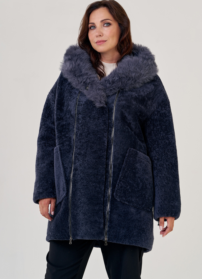 Куртка из мутона оверсайз в синем цвете модель № 1507 универмаг малина