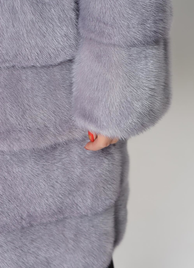 Норковая шуба с воротником стойкой голубого цвета модель № S-812 универмаг малина