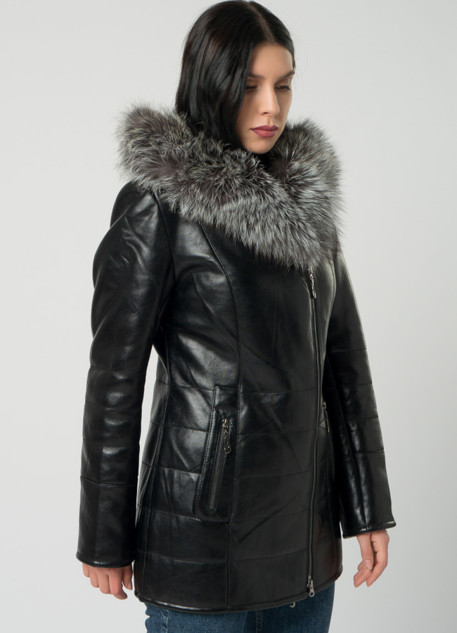 Дубленка из эко кожи с чернобуркой модель № 19945 в кредит