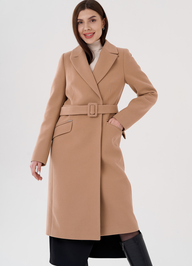 фото Классическое женское пальто в бежевом цвете модель № 23451