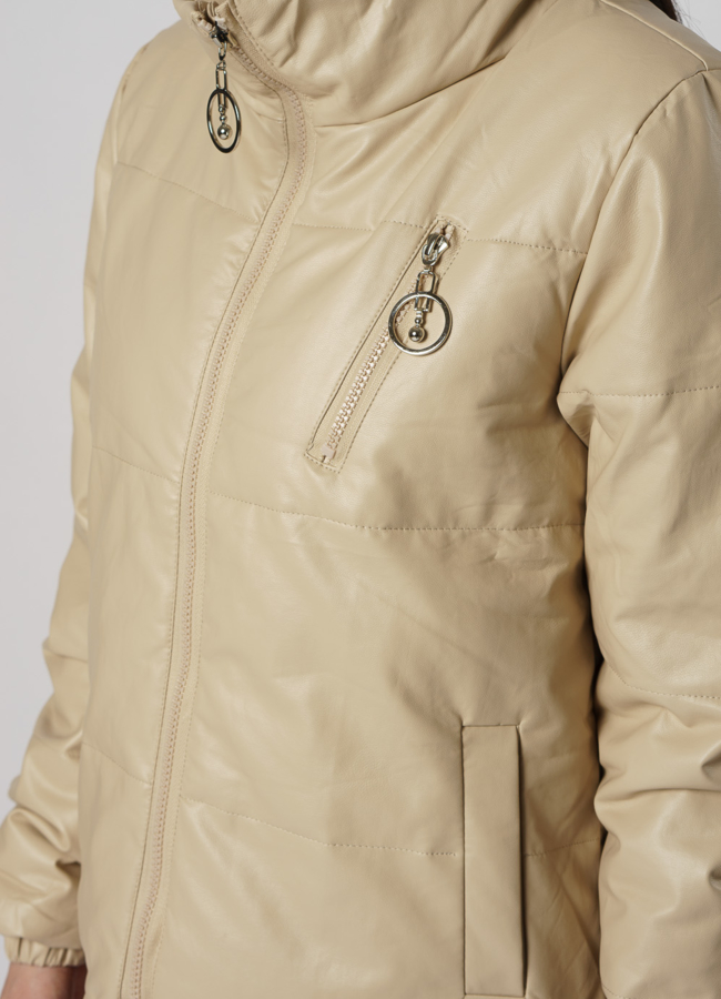 Утепленная куртка из эко кожи бежевого цвета модель № 5030 универмаг малина