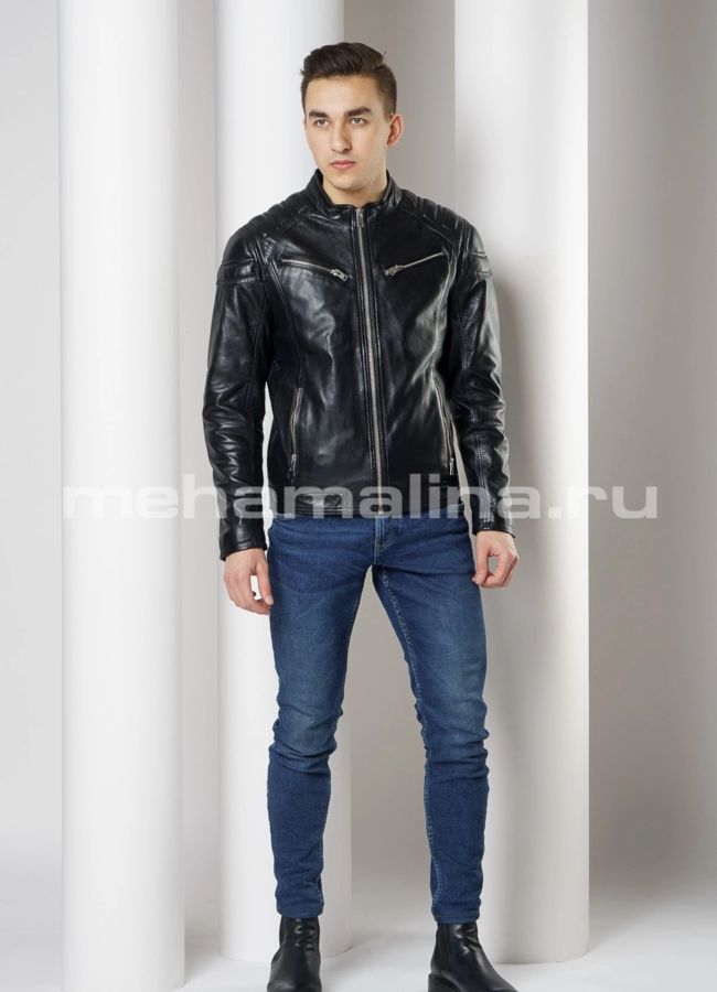 Мото куртка из натуральной кожи  модель № Boxter в кредит