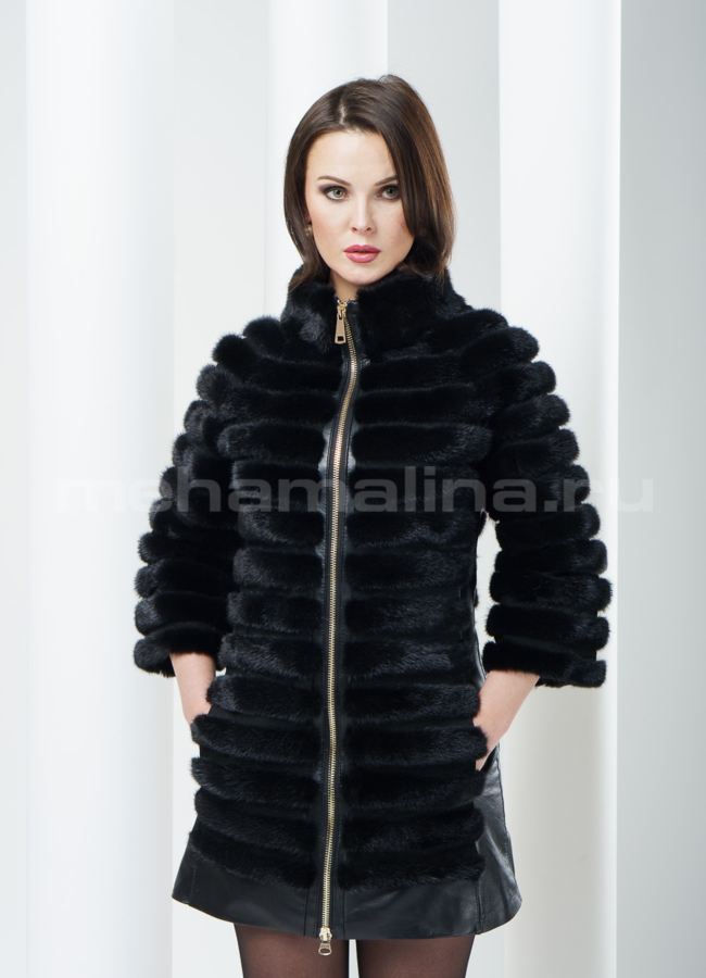 Меховой жакет из норки, удлиненный модель № M-29 меха малина