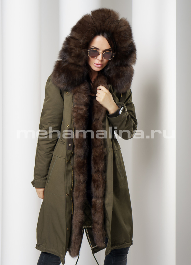 фото Парка в цвете хаки с капюшоном отделка песец модель № 1813