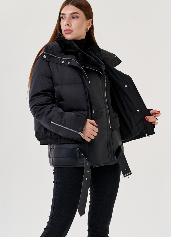 Дубленка из искусственного меха 2 в 1 модель № 79317 меха малина