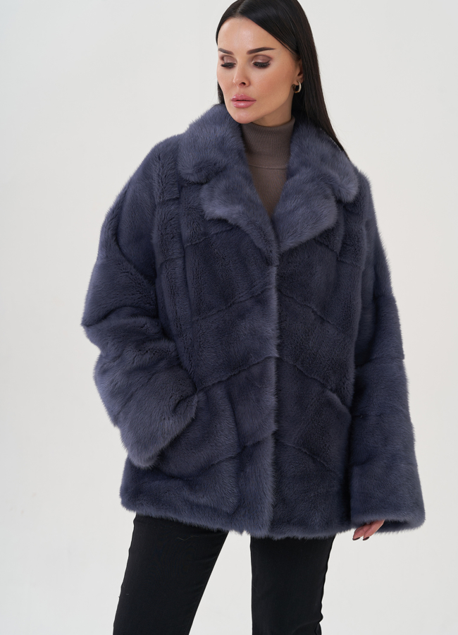 Шуба из норки с английским воротником  модель № 81030 меха малина