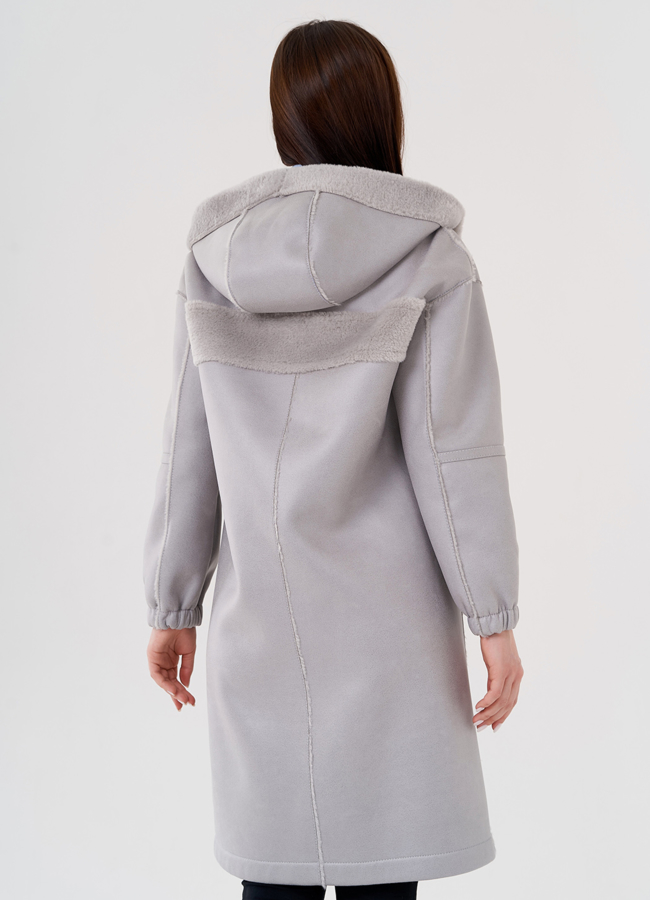 Женская эко дубленка в сером цвете модель № 24315 в кредит