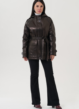 Куртка из натуральной кожи черного цвета с поясом