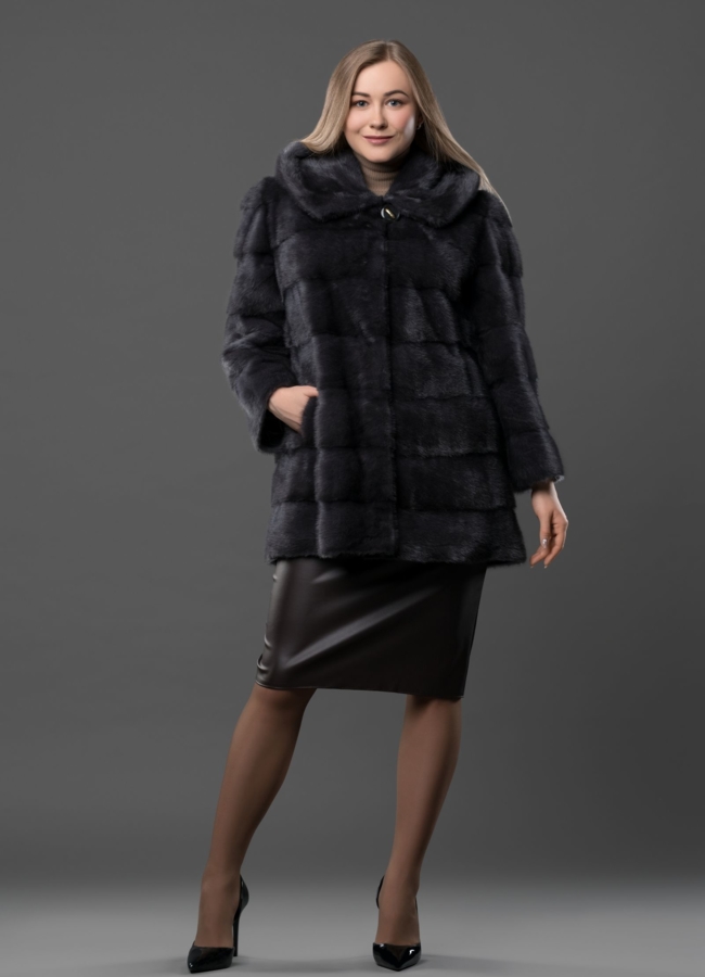 Норковая шуба трансформер в цвете графит модель № 2105 в рассрочку