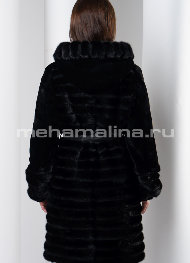 Норковая шуба с капюшоном модель № S-542 в кредит