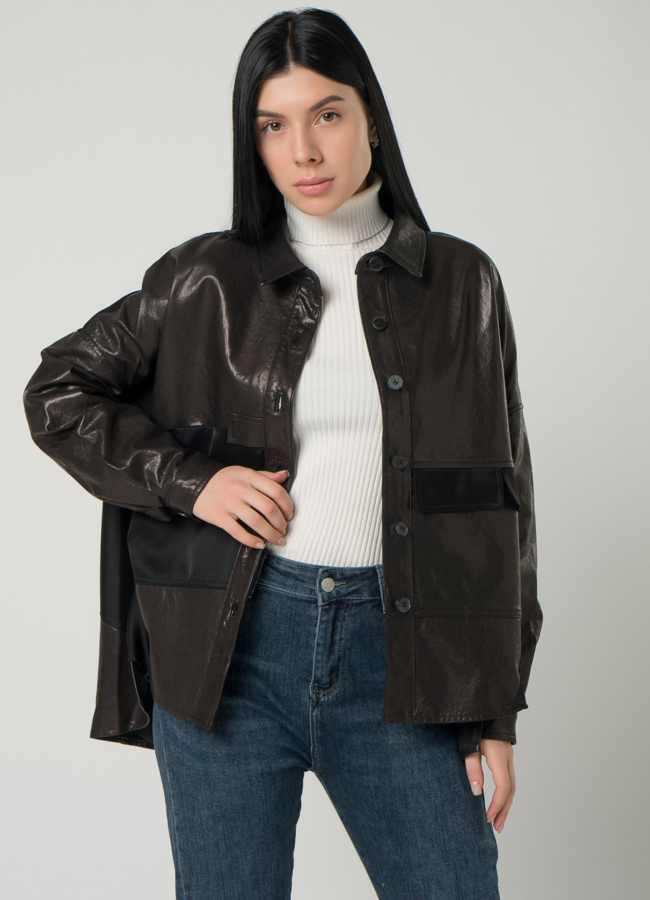 Женская куртка-рубашка из натуральной кожи  модель № 22337 универмаг малина