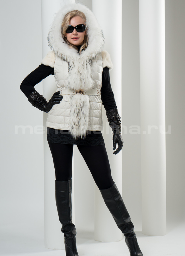 фото Кожаный жилет с капюшоном модель № M-22