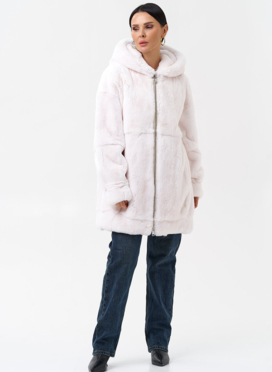 Шуба из меха кролика с капюшоном