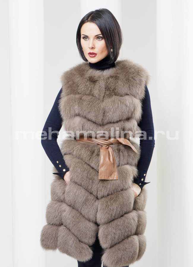 Удлиненный жилет из песца модель № M-80 универмаг малина